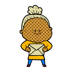 cartoon happy old woman