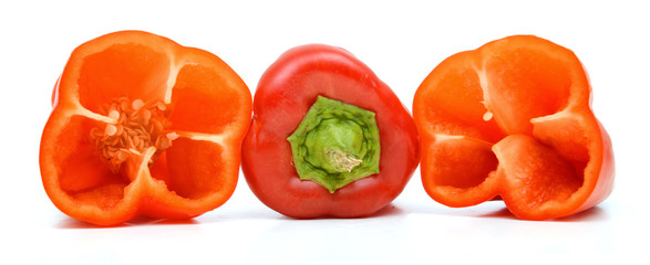 A red pepper in white background.