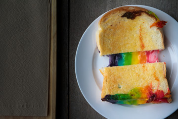 Breakfast bread Grilled rainbow cheese toast sandwich