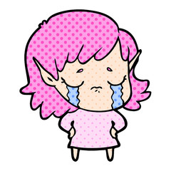 cartoon crying elf girl