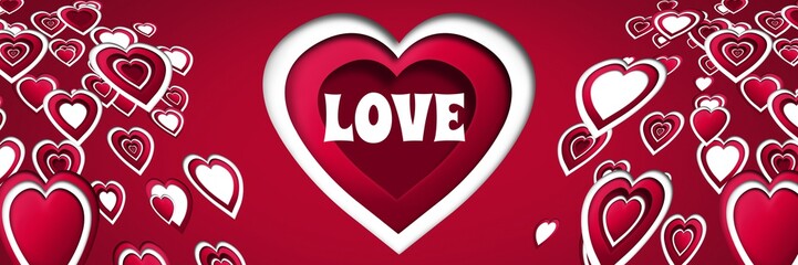 Love text and Layered Valentines hearts