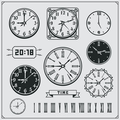 Clock icon set. Vector illustration.