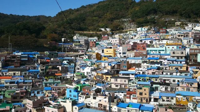 Gamcheon cultural village in Busan, South Korea. The area is known house on the mountain for its brightly painted houses. 