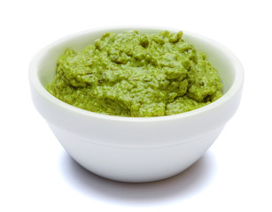 Pesto Sauce with Basil on White Background Studio shot