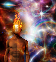 Fototapeta na wymiar Burning mind in cosmic space