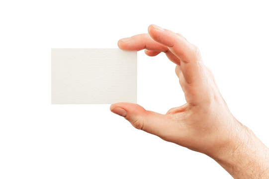 Male hand holding business card