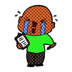 cartoon crying man with clipboard