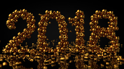 Gold Stones Arranged In Number 2018, 3D Rendering