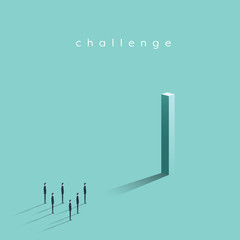 Business challenge vector concept with businessman looking at high pillar. Business symbol of ambition, goals, motivation.
