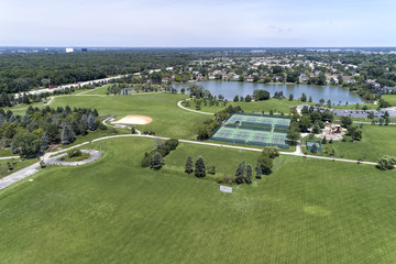 Fototapeta na wymiar Park Aerial View with Pond