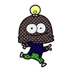 happy carton robot with light bulb