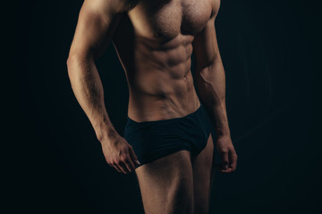 Fototapeta na wymiar Body, chest, torso with six pack, ab of muscular man