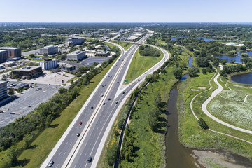 Highway, Overpass, Ramps and Nature Area Aerial