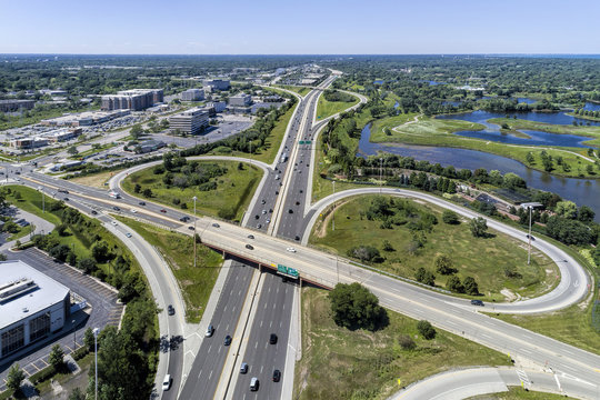 Highway, Overpass, Ramps And Buildings Aerial