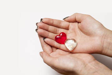 Valentine's day, Valentines, hearts, two hands on white background
