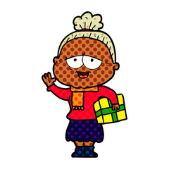 cartoon happy old lady