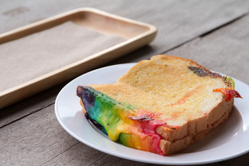 Breakfast bread rainbow cheese toast sandwich