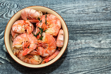 Freshly cooked shrimps in bowl