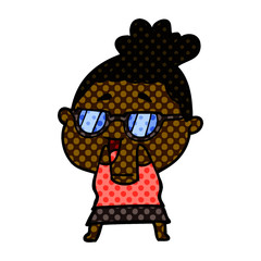 cartoon happy woman wearing spectacles