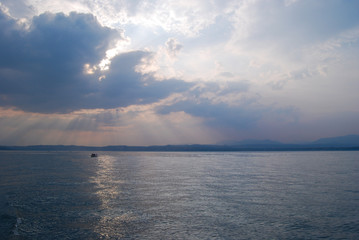 Dream lake and light streamed sky