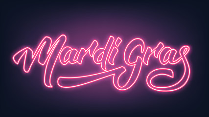 Mardi Gras. Neon Lettering text design Mardi Gras © Stock Vector One
