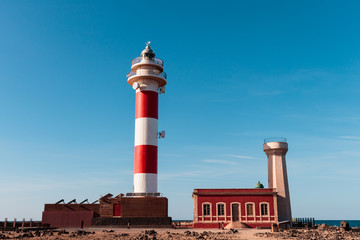 Lighthouse in the North of Fuerteventura on blue sky