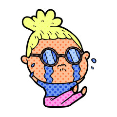 cartoon crying woman wearing spectacles