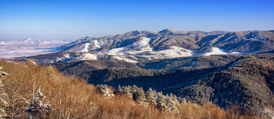 panorama of snow-capped hills