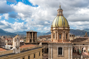 Fototapeta na wymiar View of San Giuseppe dei Teatini church from roof of Santa Caterina church in Palermo, Sicily, Italy