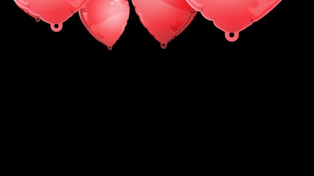 Floating red heart balloons, Alpha Channel,frying up balloons transition.