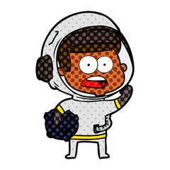 cartoon surprised astronaut holding moon rock