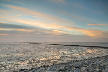 Evening mood over the Wadden Sea - North Sea at Büsum, Germany