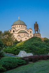 Fototapeta na wymiar Belgrade, Serbia July 07, 2014: Church of Saint Sava & Monument to Karadjordje
