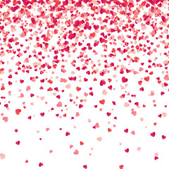 Fototapeta na wymiar Heart confetti. Valentines, Womens, Mothers day background with falling red and pink paper hearts, petals. Greeting wedding card. February 14, love.White background.