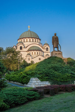 Belgrade, Serbia July 07, 2014: Church of Saint Sava & Monument to Karadjordje