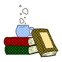cartoon coffee cup and study books