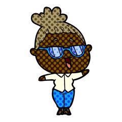 cartoon happy woman wearing spectacles