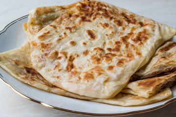 Traditional Qutab or Gozleme made with Dough, Minced Meat or Cheese