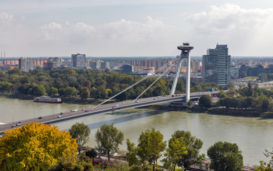 Fototapeta na wymiar UFO Bridge in Bratislava, Slovakia.