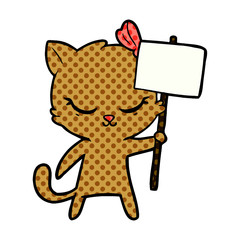 Obraz premium cute cartoon cat with sign