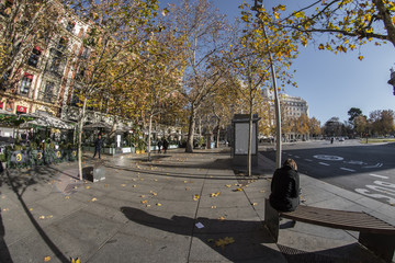 Fish eye 180 view from the Puerta de Alcala square in Madrid