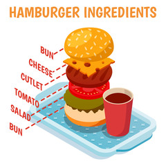 Hamburger Ingredients Isometric Composition