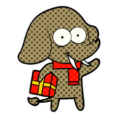 Obraz premium happy cartoon elephant with present