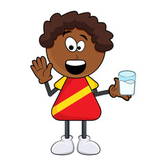 black african boy cartoon with milk design isolated on white background