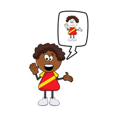 black african boy cartoon with speech bubble think about being white design isolated on white background