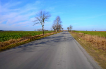 Fototapeta na wymiar droga asfaltowa przez pola