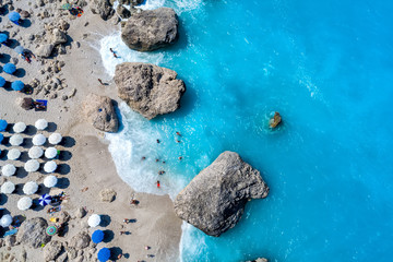 Aerial view of famous beach of Kavalikefta on the island of Lefkada in the Ionian Sea in Greece