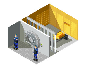 Bank Gold Vault Isometric Composition 
