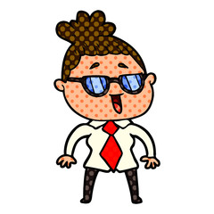 cartoon happy woman wearing spectacles