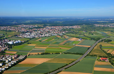 Closer Aerial view of Stuttgart area, south germany on a sunny summer day